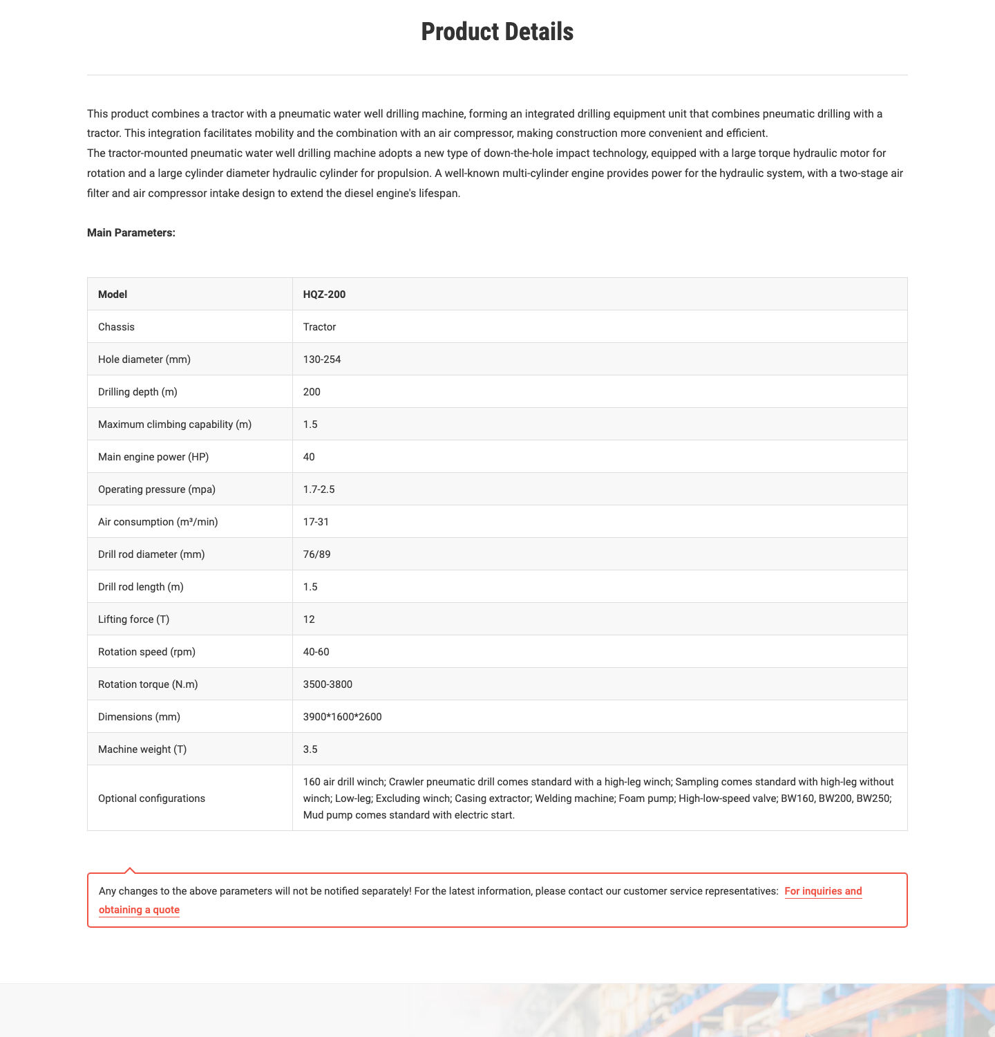TQZ-200 original product parameters